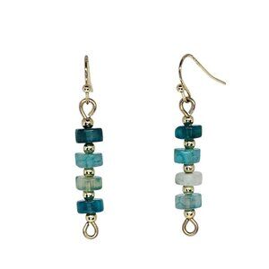 Handmade Blue Green Beaded Stack Gold Tone Boho Dangle Earrings
